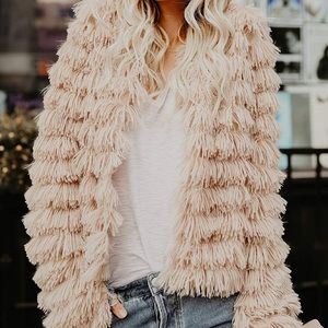 Open Front Faux Fur Vintage Shaggy Coat